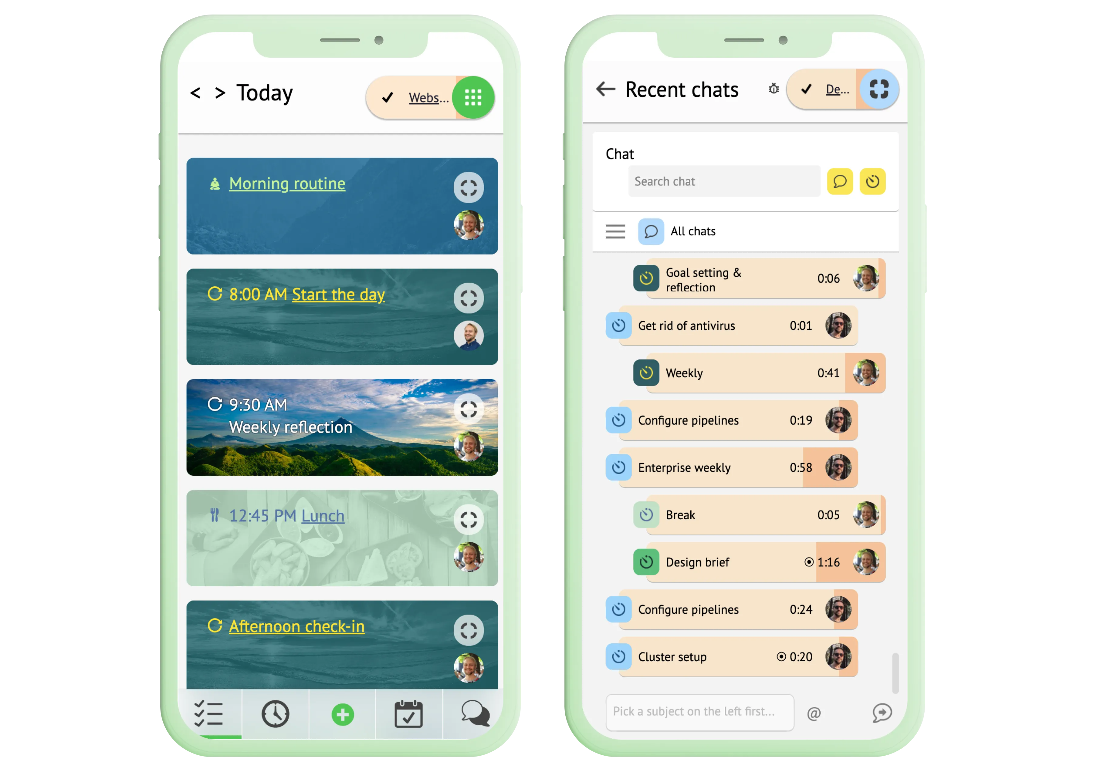 Mockup images showing designs related to the Focus / Timespace project